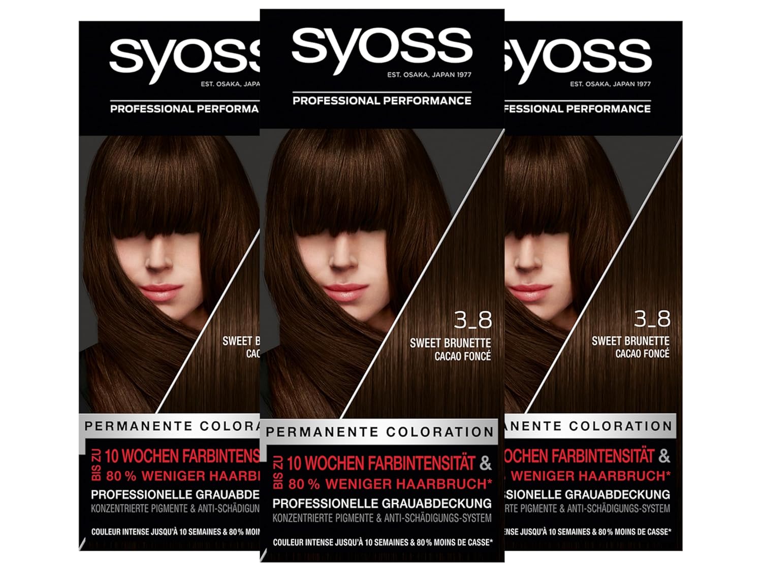 SYOSS Coloration Hair Color Level 3 3_8 Sweet Brunette, Up to 10 Weeks Color Intensity, Pack of 3 (3 x 115 ml)