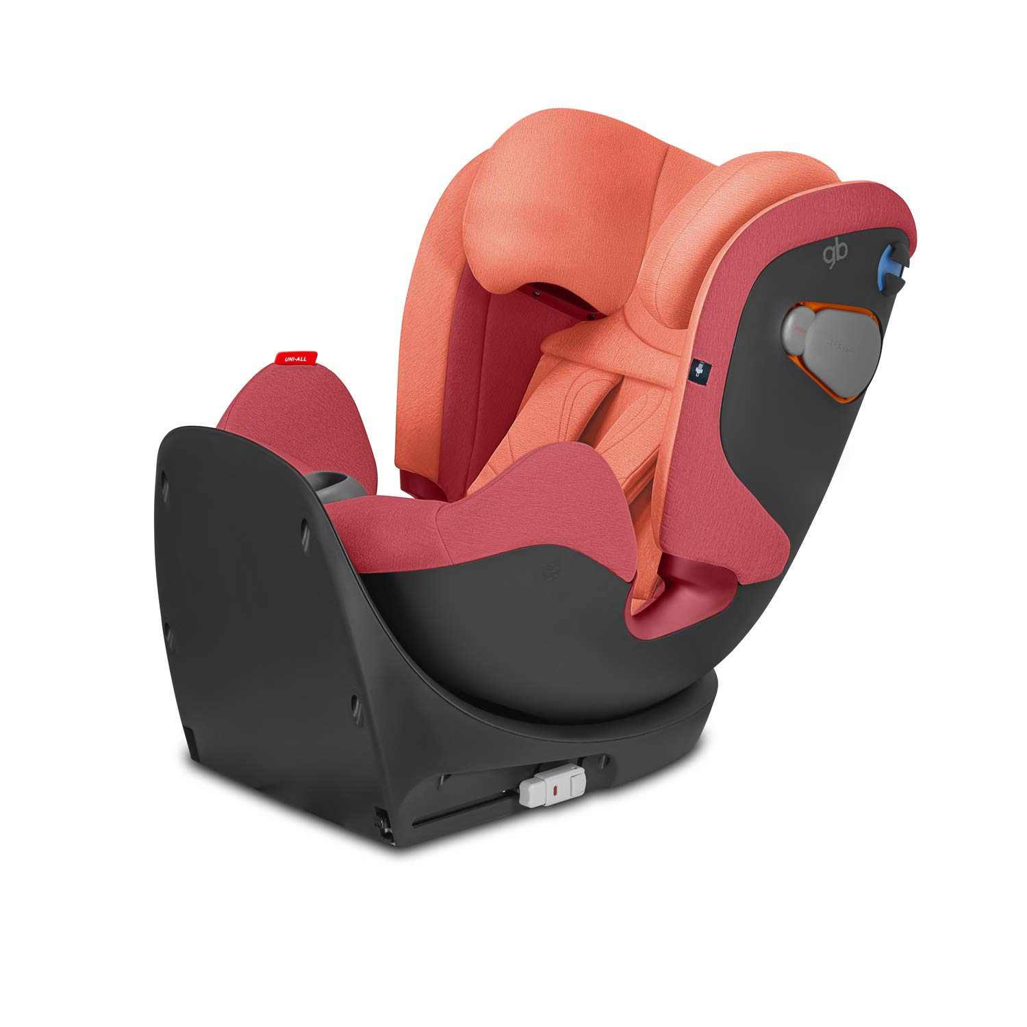GB Uni-All Child Car Seat for Cars with and without ISOFIX, Group 0/1/2/3 (0-36 kg), Group 0/1 with Isofix, from Group 2 with Vehicle Belt, from Birth to Approx. 12 Years, Rose Red