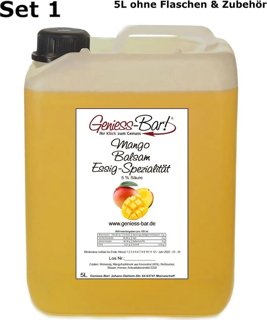 Exotic Mango Balsamic Vinegar - Specialty 5L with 40% fruit pulp, full-fruity & very mild 5% acidity