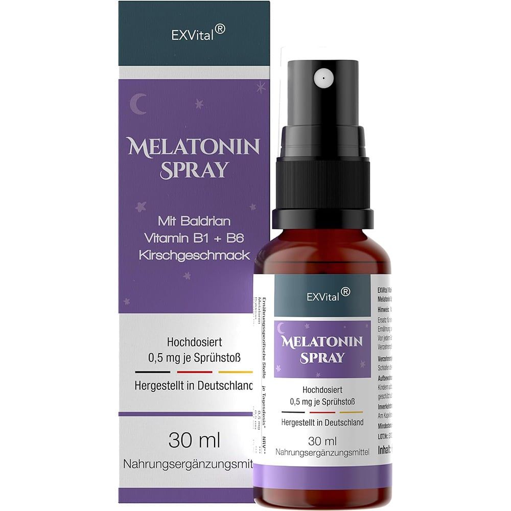 Exvital® melatonin sleep spray with valerian, vitamin B1+ B6, spray bottle