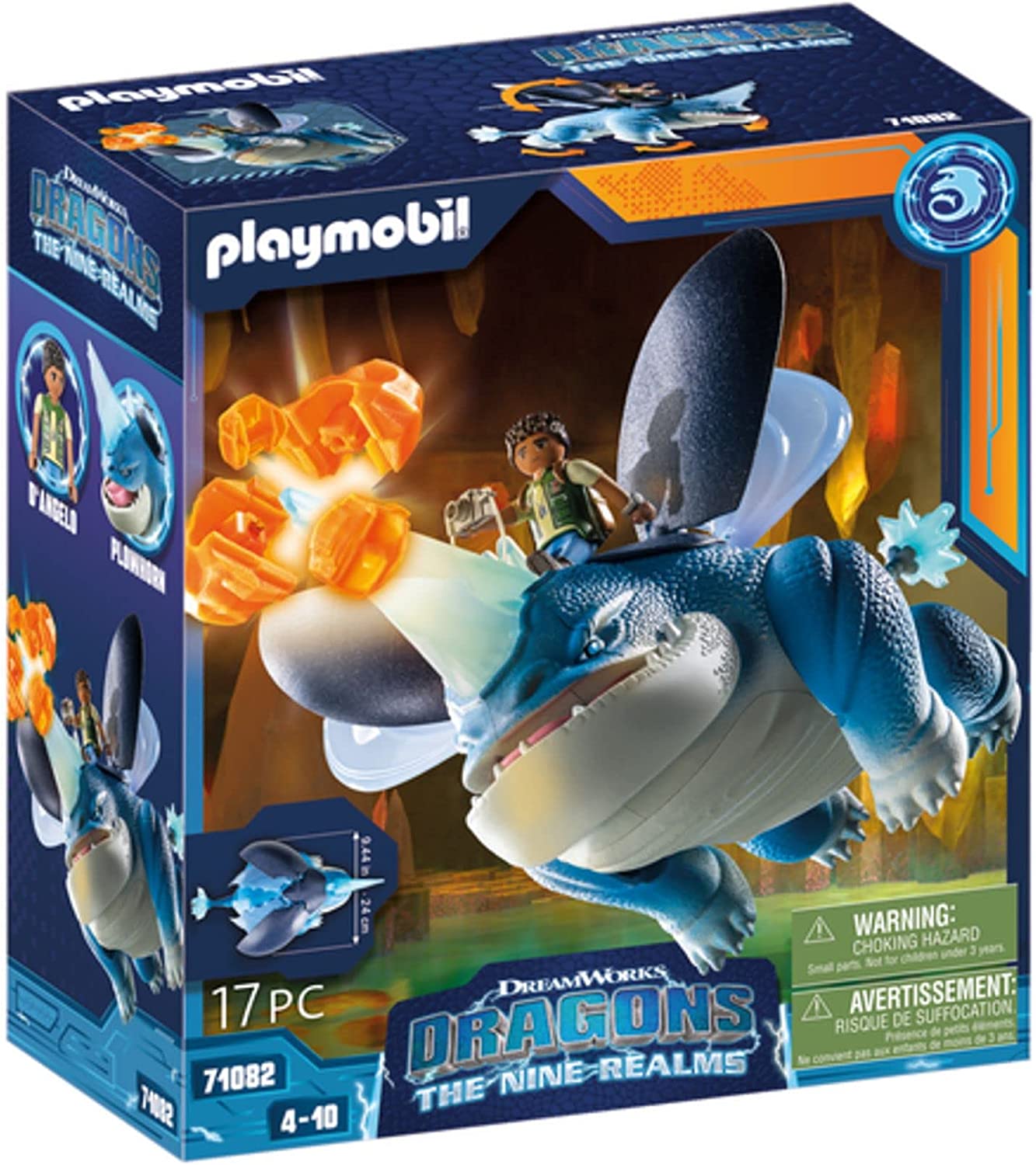 PLAYMOBIL DreamWorks Dragons 71082 Dragons: The Nine Realms - Plowhorn & D\'Angel, Dragons Figure and Toy Dragon with Horns, Toy for Children from 4 Years