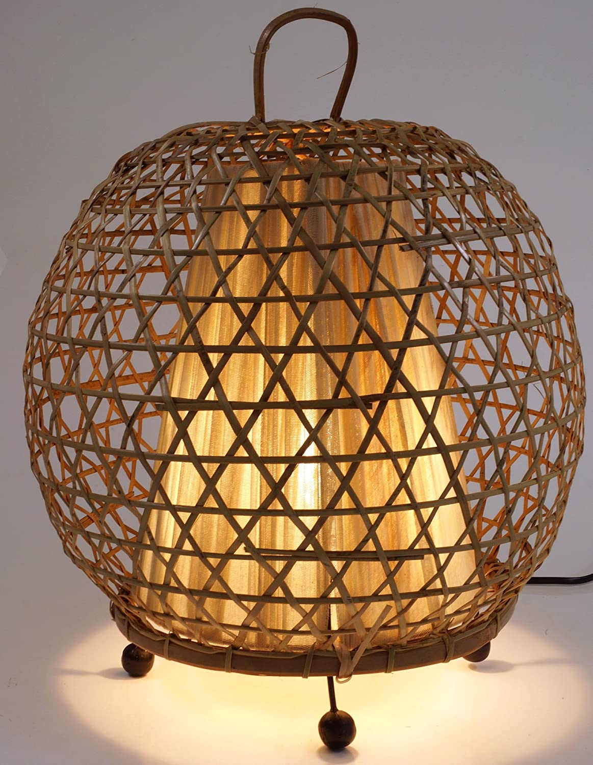 Guru-Shop Apollon 70 Table Lamp, Handmade in Bali, Natural Material, Bamboo, Cotton