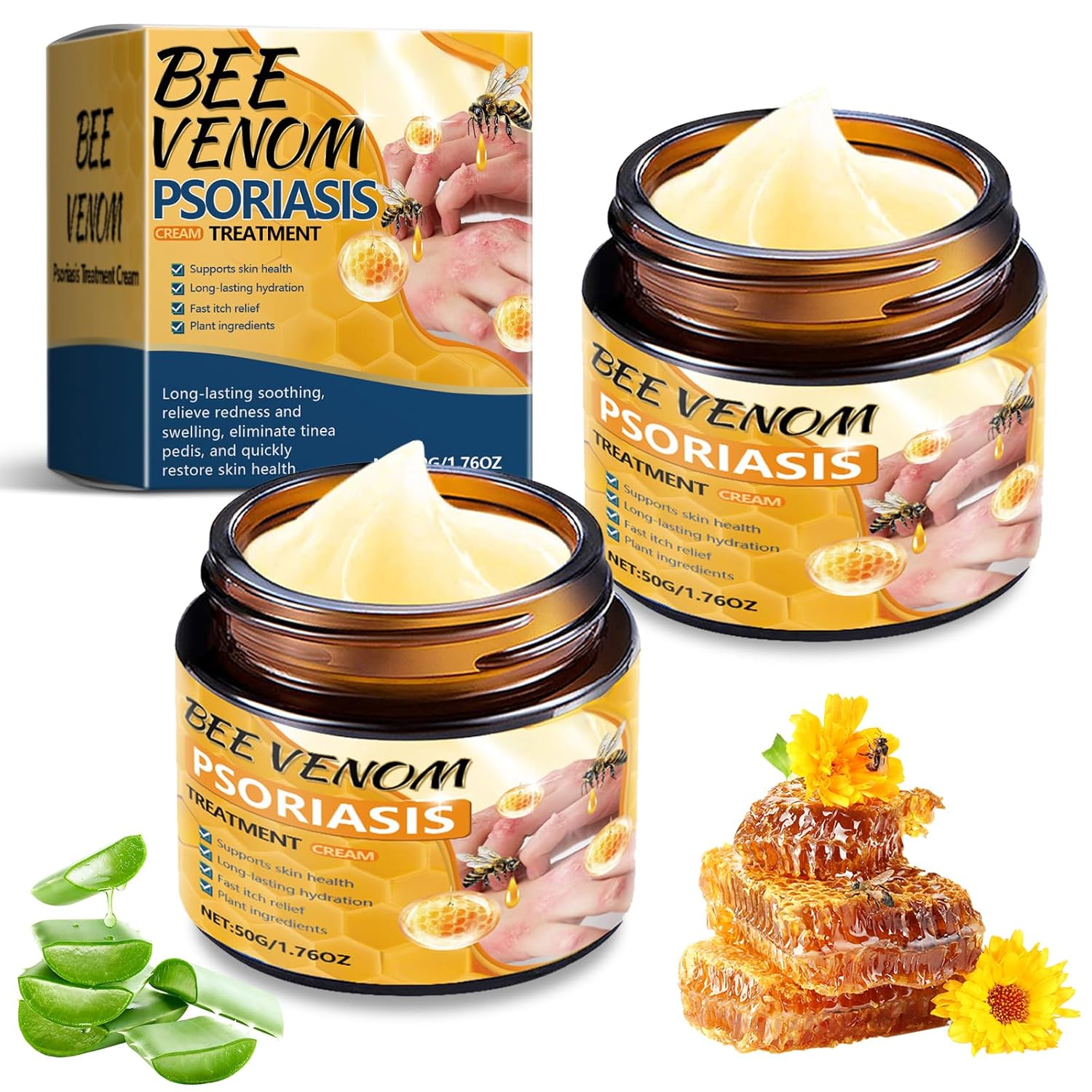 Bee Venom Advanced Psoriasis Ointment, Pack of 2 Bee Venom Bee Venom Ointment, Bee Venom Psoriasis Treatment Ointment, Psoriasis Skin Repair Cream, Bee Venom Cream for Relief Psoriasis