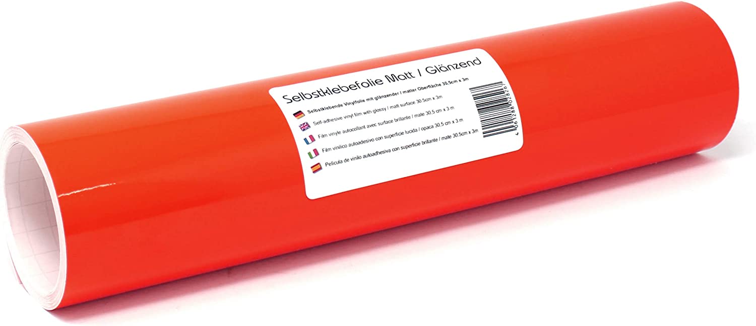 Finest Folia 3 m x 31 cm Plotter Film 105 Colours Matt/Glossy Self-Adhesive Craft Film for Plotting Furniture Film (032 Light Red, Gloss)