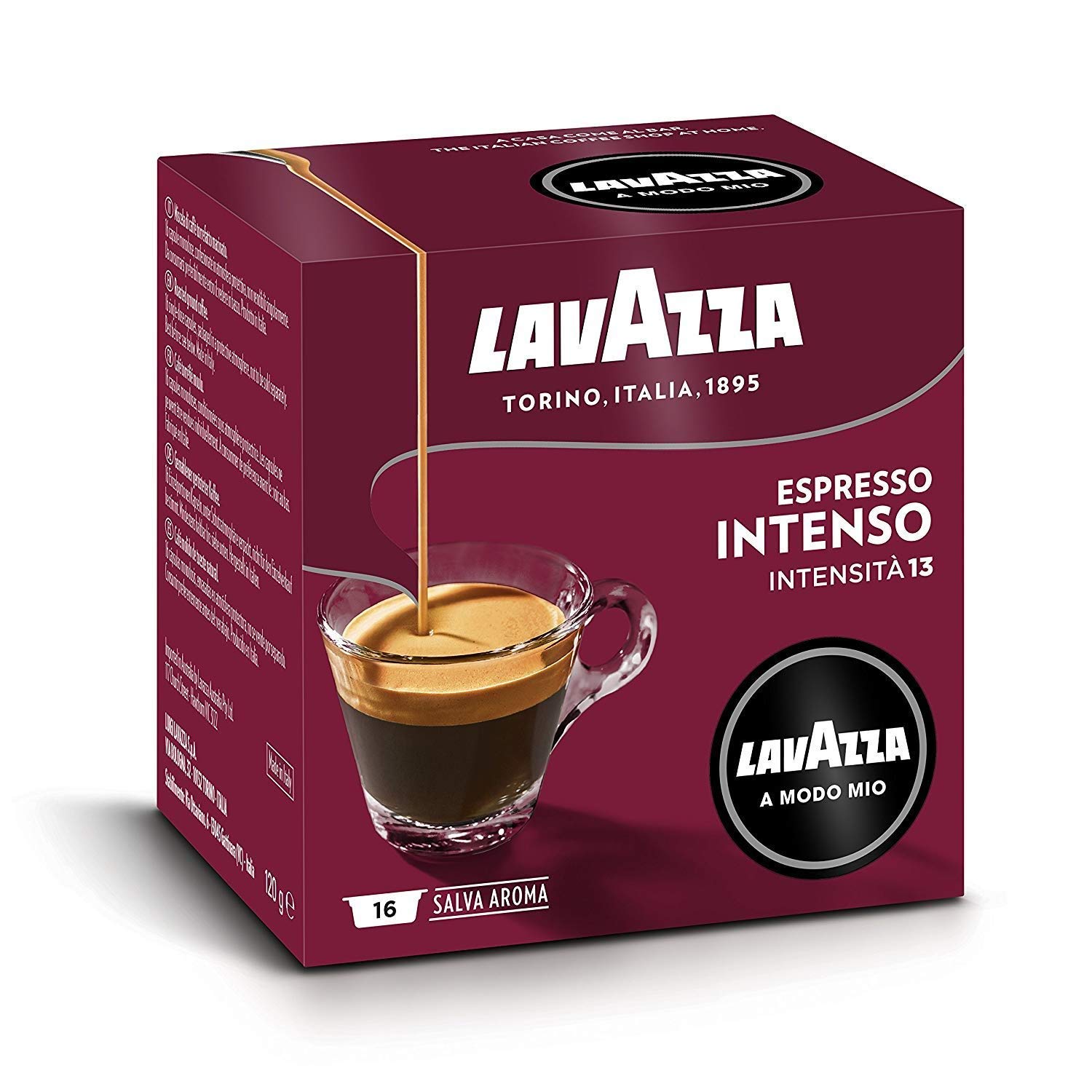 Lavazza A Modo Mio Espresso Intenso, 256 coffee capsules, for an espresso with notes of cocoa and spices, Arabica and Robusta, intensity 13/13, medium roast, 16 packs of 16 capsules