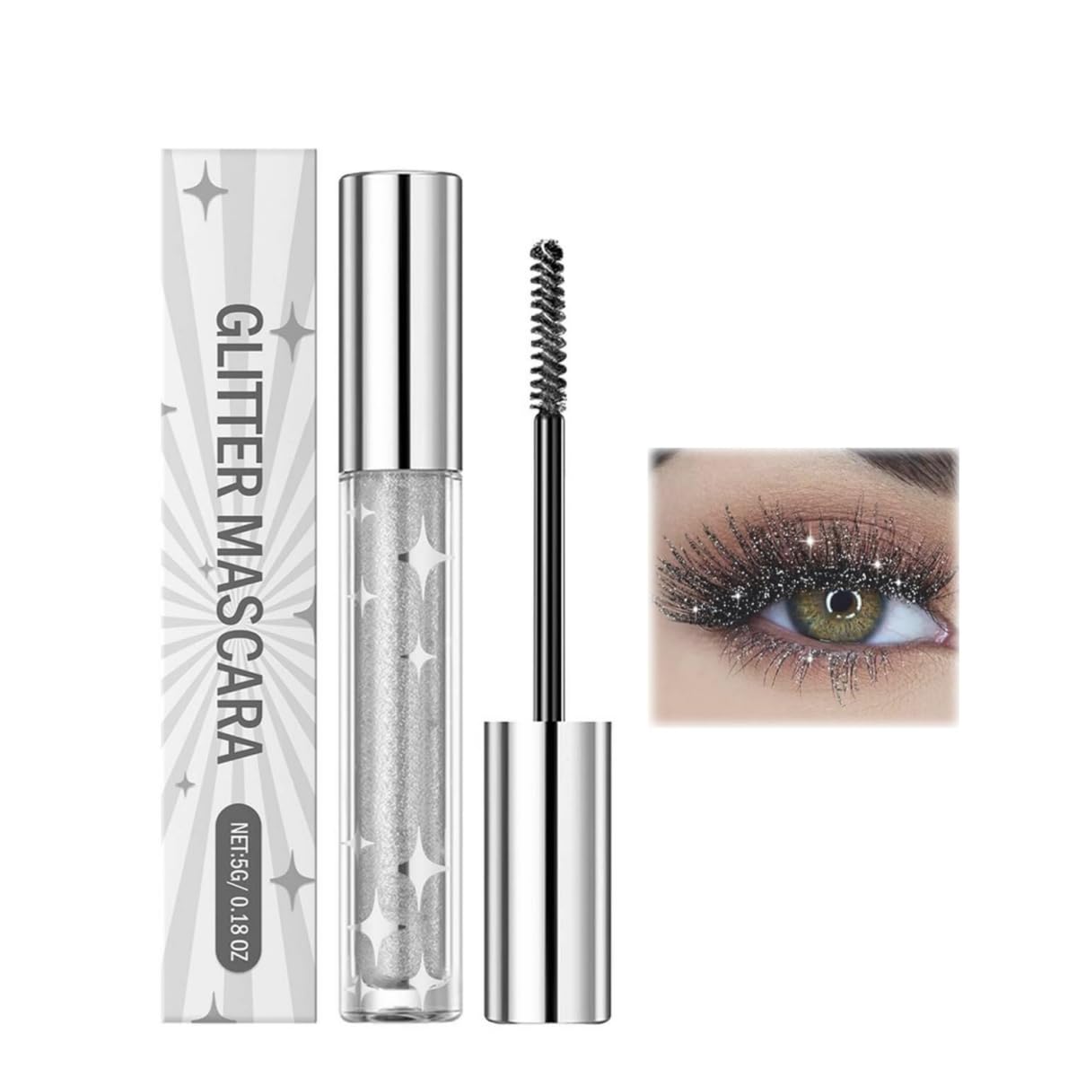 Liquid Glitter Mascara, Sparkling Shiny Mascara Silver, Diamond Glitter Mascara, Durable Smudge-proof Charming Mascara, Sparkling Eye Make-Up (1 Piece, 1)