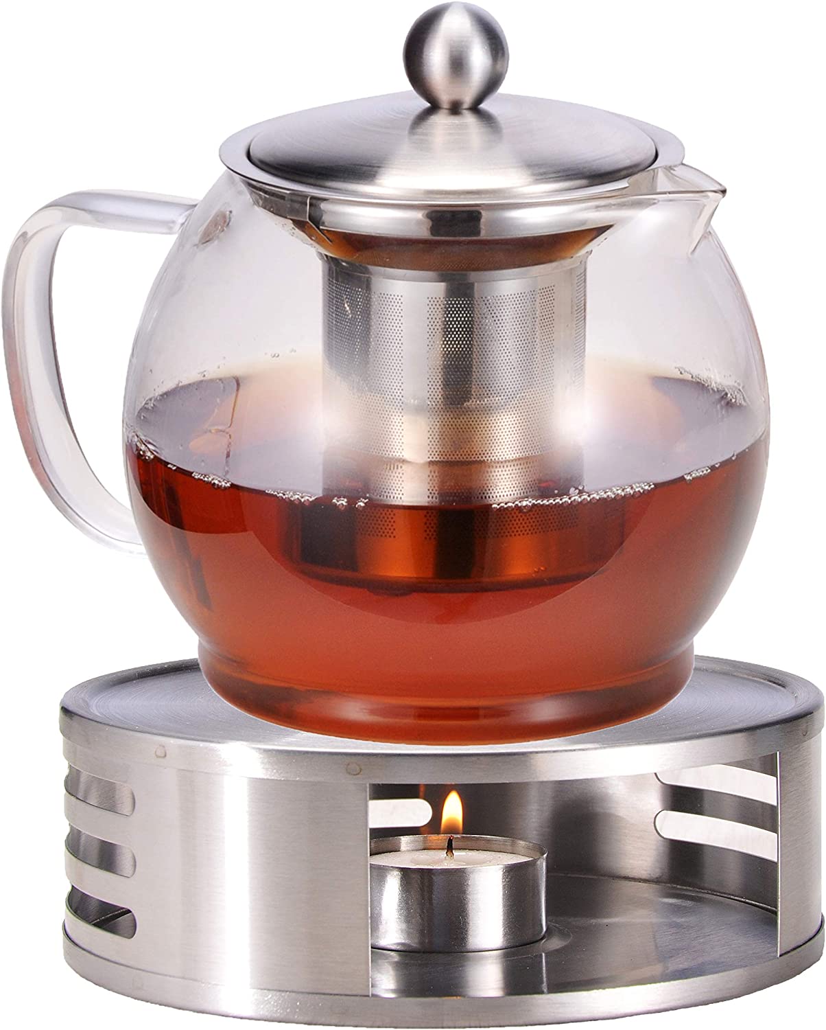 Bambelaa! Bambelaa. Teapot with Warmer Strainer Insert Glass Set Tea Glass Teapot Coffee Pot Tea Strainer Pot Tea Warmer Approximately 1.2 Litres