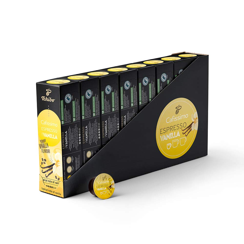 Tchibo Cafissimo Storage box Espresso Vanilla coffee capsules– 80 pieces - 8x 10 capsules (espresso, aromatic with vanilla note), sustainably & fairly traded, Flavoured Edition