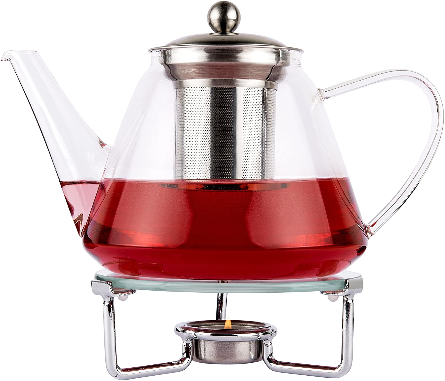 Luxpresso \'Teapot with Warmer Set Trend Duo Teapot Warmer Made of Stainless Steel and Glass Teapot with Stainless Steel Filter 1.2 L glass
