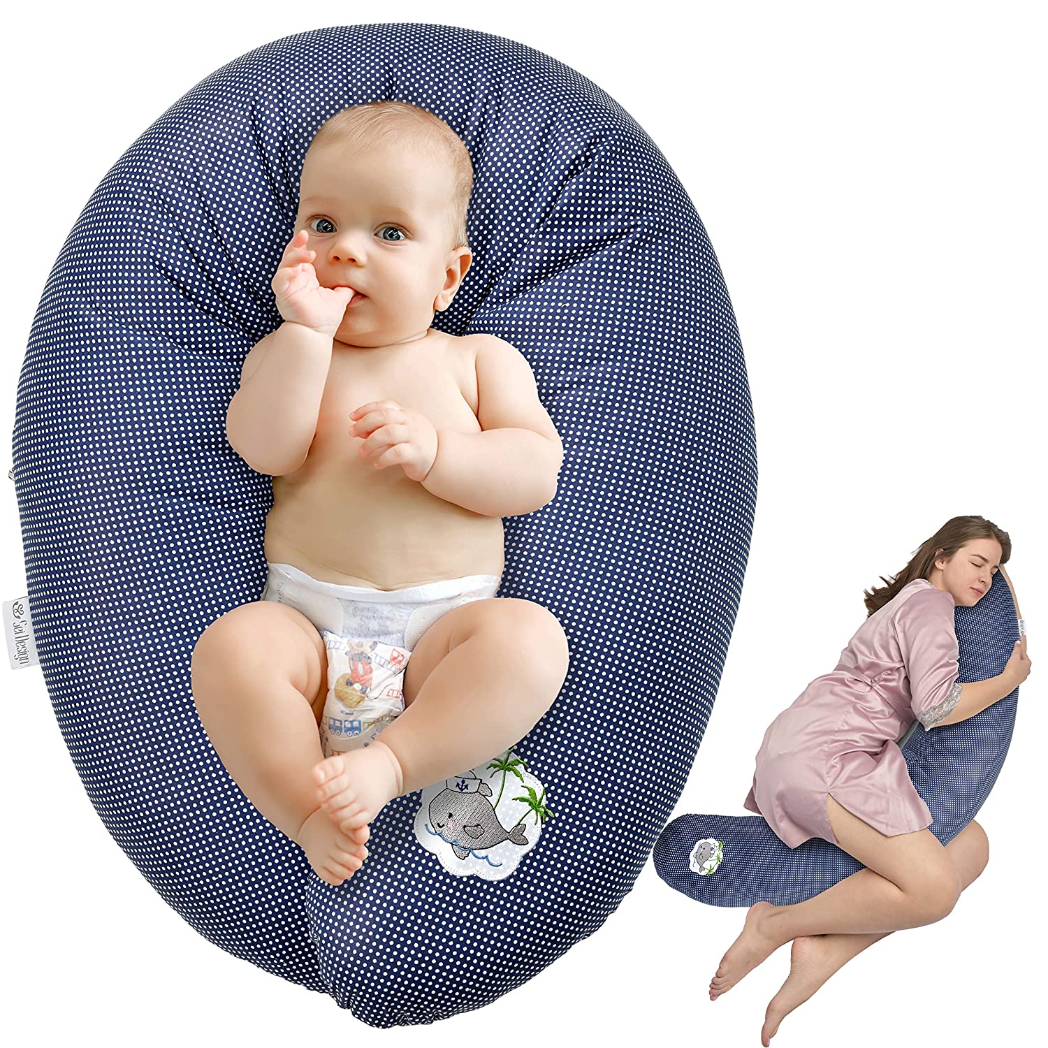 Quality Baby Nursing Cushion Maternity Pillow by Be Design 170 x 30 cm, Filling From 3-D fiber ball – Super Soft and Comfortable. Cover with High-Quality Embroidery.