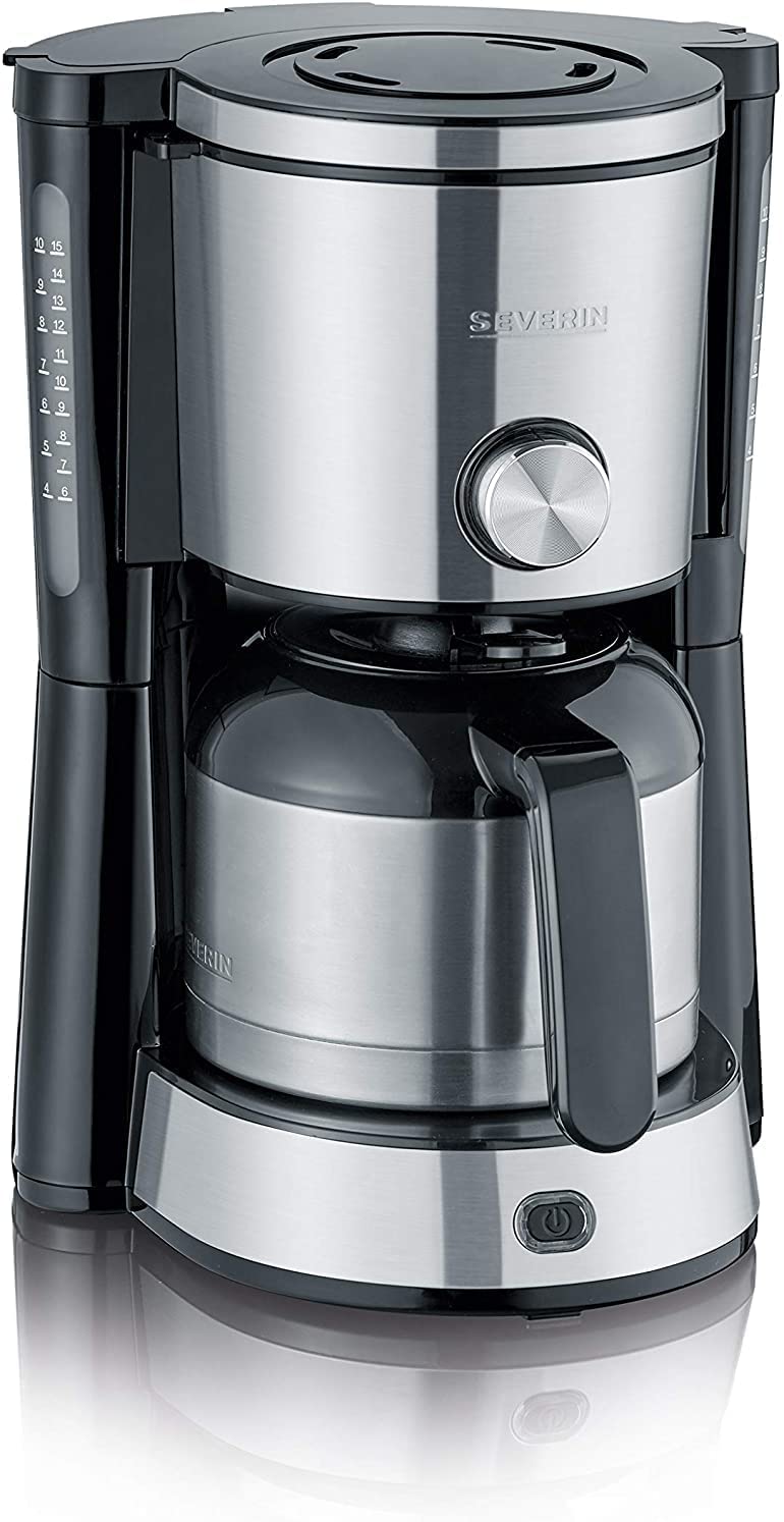 SEVERIN KA 4845 Type Switch Coffee Machine for Ground Filter Coffee, 8 Cups, Includes Thermal Jug, Stainless Steel / Black