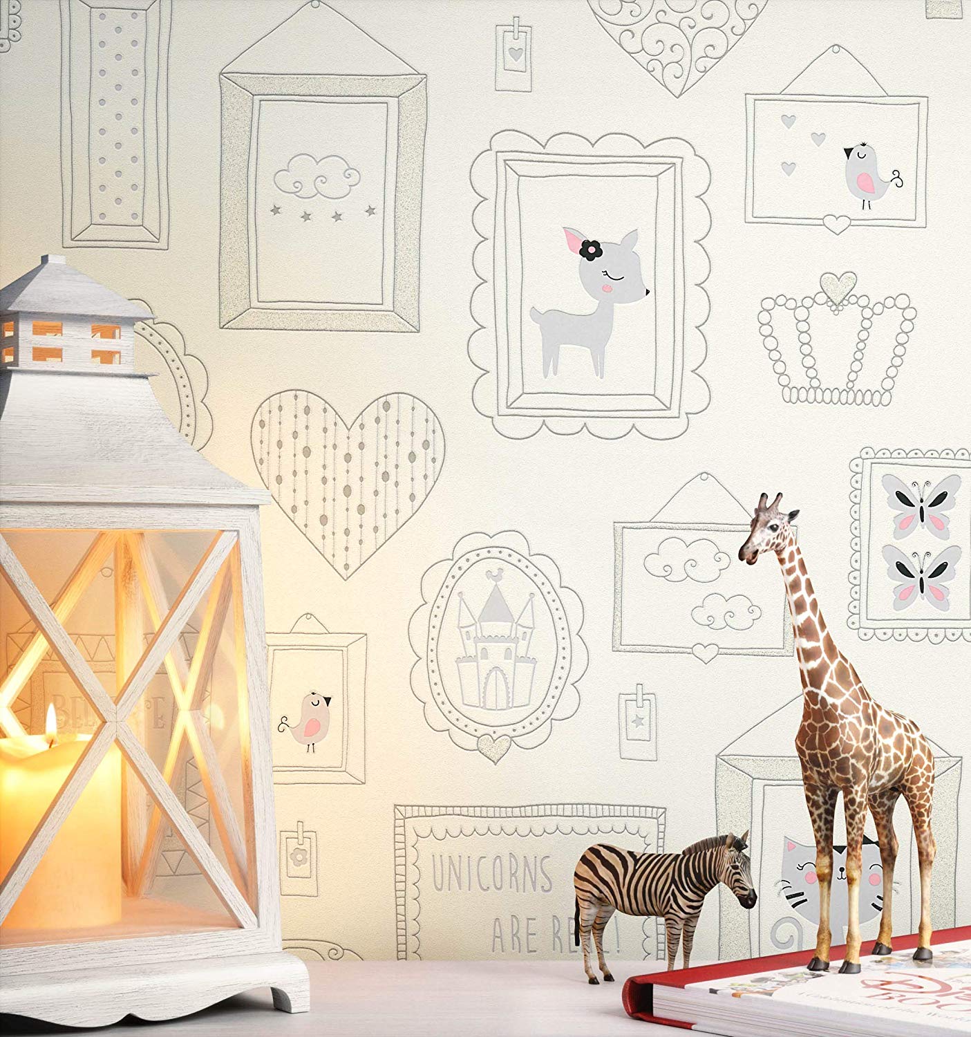 Newroom Childrens Wallpaper, Grey, Picture Frame, Heart, Children, Non-Wov