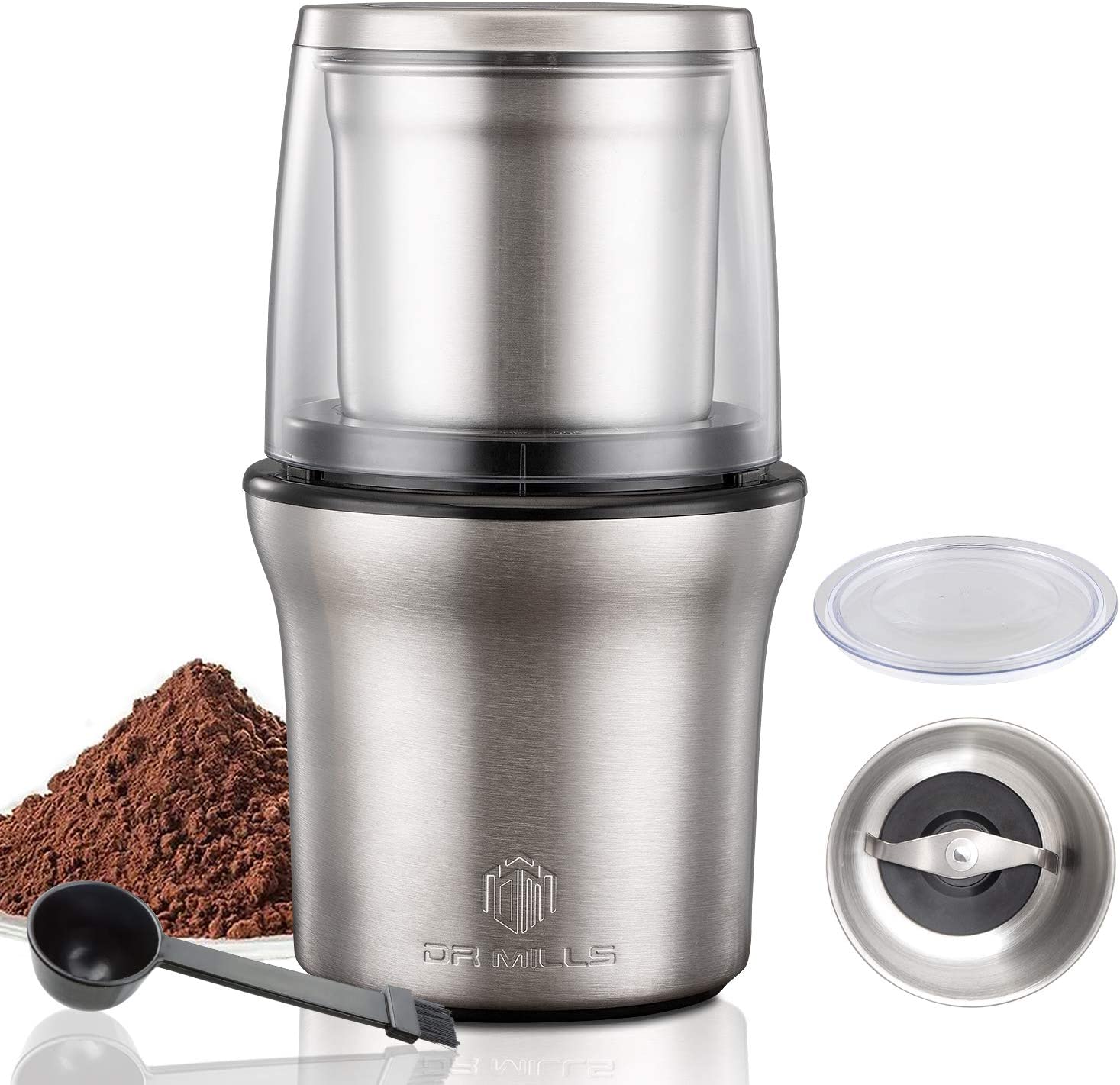 DR MILLS DM-7412N electric spice and coffee grinder, removable cup, wash-free knife and wash-free cup are made of SUS304 stainless steel