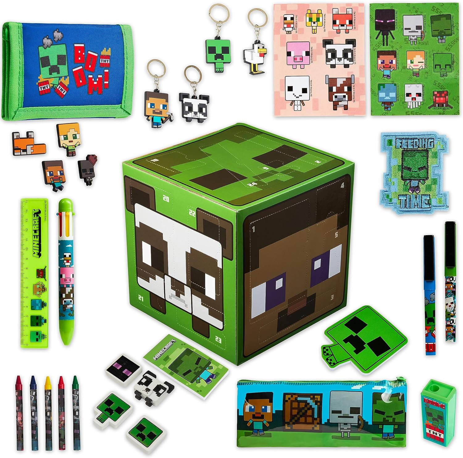 Minecraft Advent Calendar 2023 Children - 24 Surprises, Stationery, Toys from 3 Years Boy, Notebooks, Stickers Christmas Gifts Children Boys and Girls (Green Cube)