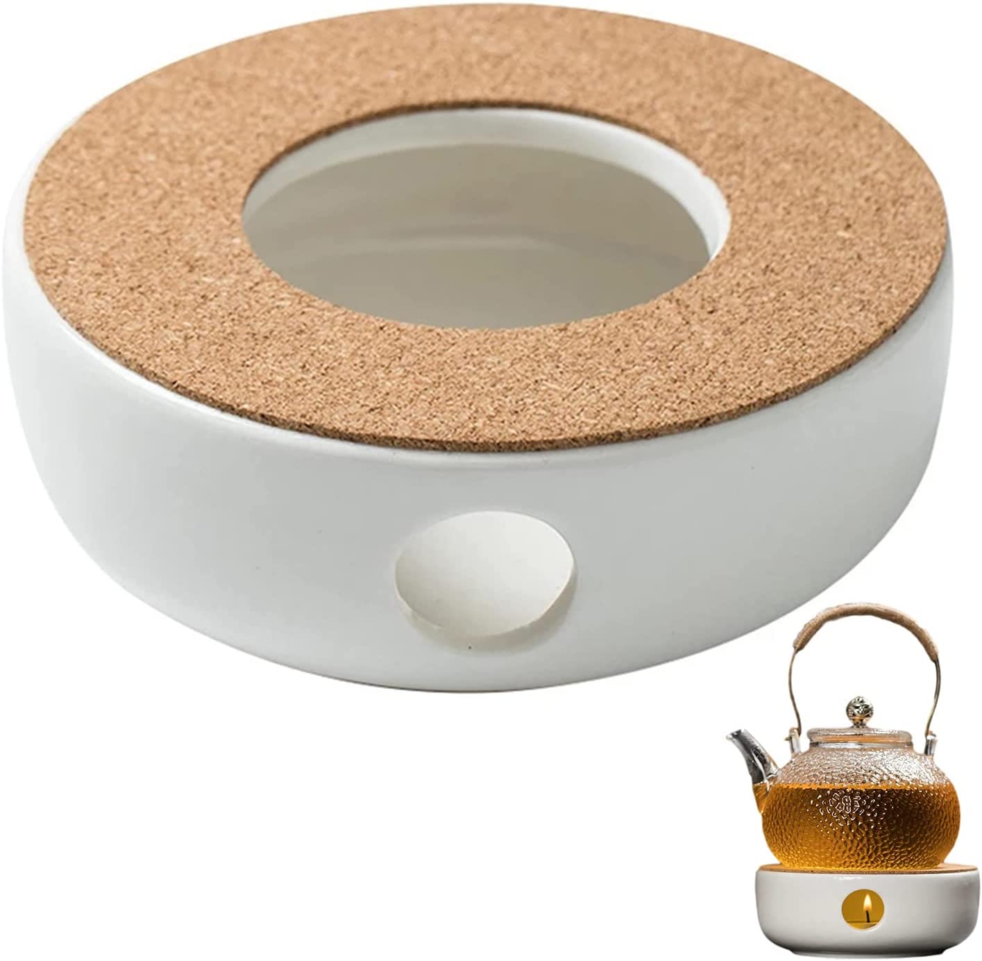 GDWD Teapot Warmer for Teapot, Teapot Porcelain, Hollow Carved Design, Classic Porcelain Teapot Warmer with Cork Warmer Teapot Base, Tea Stove Milk Warmer for Home Cafe Tea Milk (General)