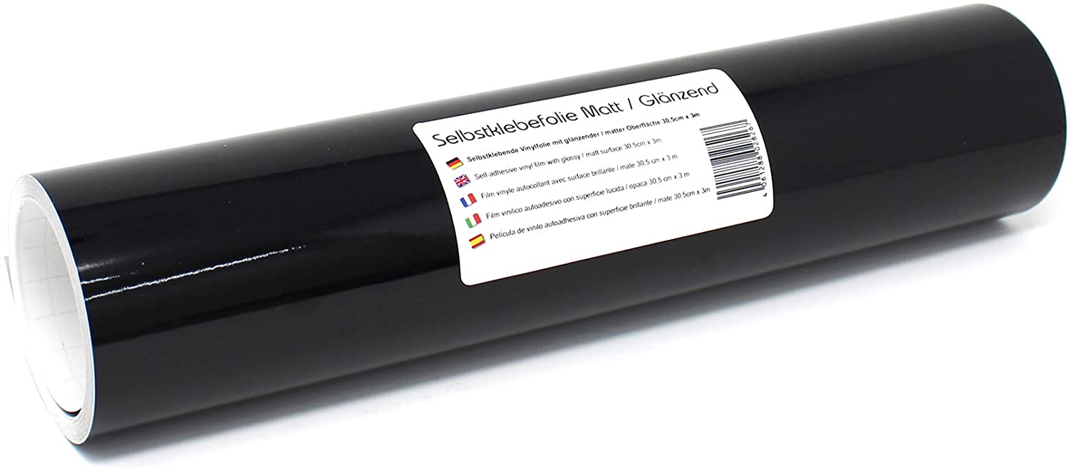 Finest Folia 3 m x 31 cm Plotter Film 105 Colours Matt/Glossy Self-Adhesive Craft Film for Plotting Furniture Film (070 Black, Matte)