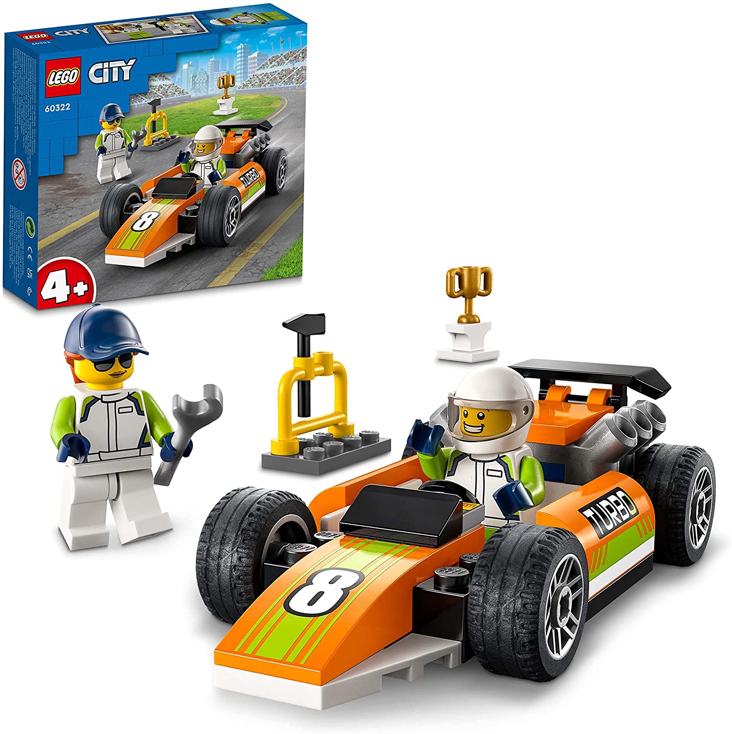 LEGO 60322 City Rennauto, Formel 1 Auto für Kinder ab 4 Jahren, Rennwagen-S