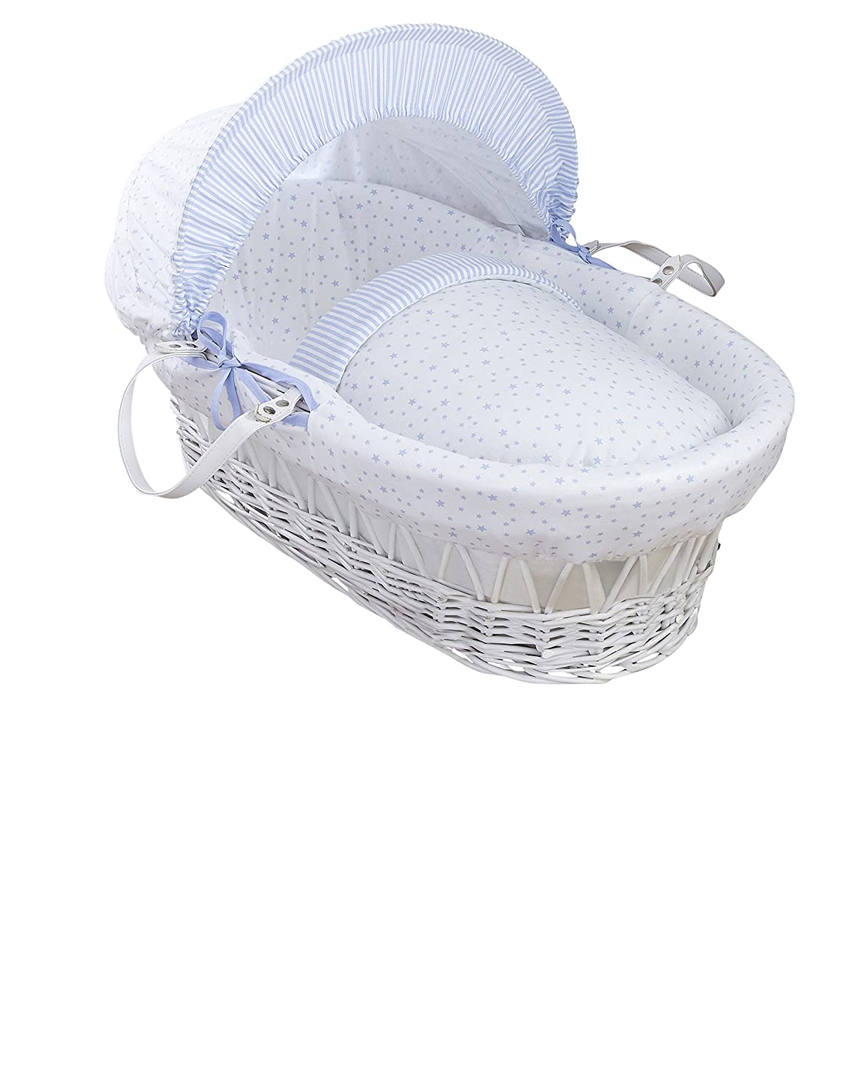 Clair De Lune White Wicker Moses Basket (Blue Stars And Stripes)