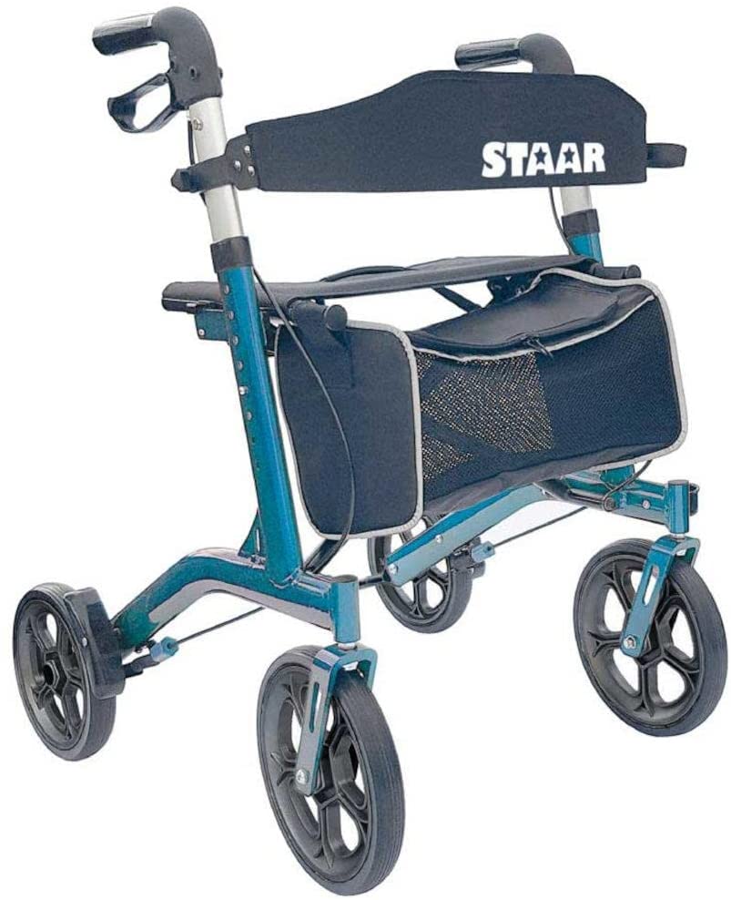 FabaCare Staar Lightweight Folding Rollator with Large Soft Wheels and Safety Reflectors - Pacific Blue