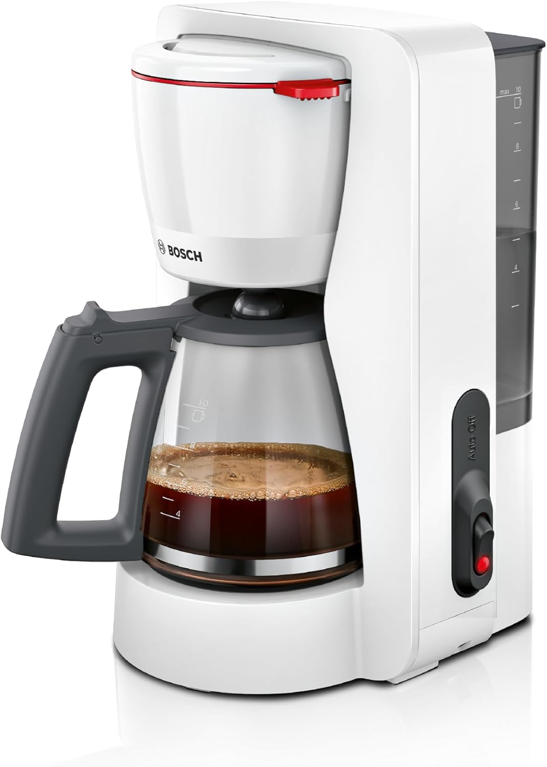 Bosch MyMoment TKA2M111 Filter Coffee Machine, Glass Jug 1.25 L, for 10-15 Cups, 40 Minute Warming Function, Drip Stop, Swivelling Filter Carrier, Removable Water Tank, 1200 Watt, Matte White