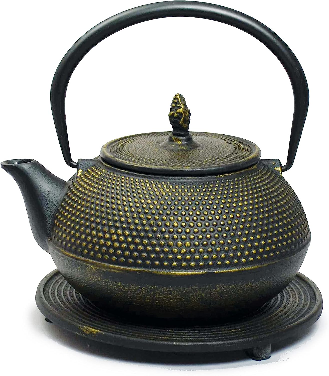 Cast Iron Teapot Arare 1.2L Black/Gold with Stand