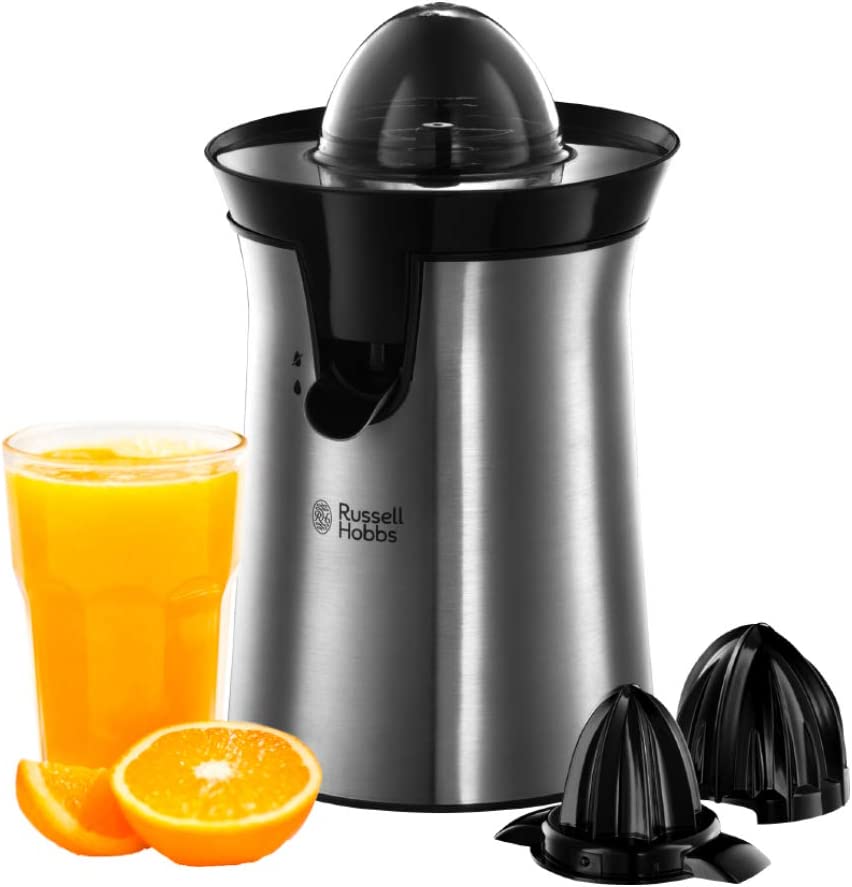 Russell Hobbs orange squeezer & electric citrus press (2 automatic left and right rotating cones for lemons / oranges), drip-stop function, dishwasher-safe, BPA-free, juice press 22760-56