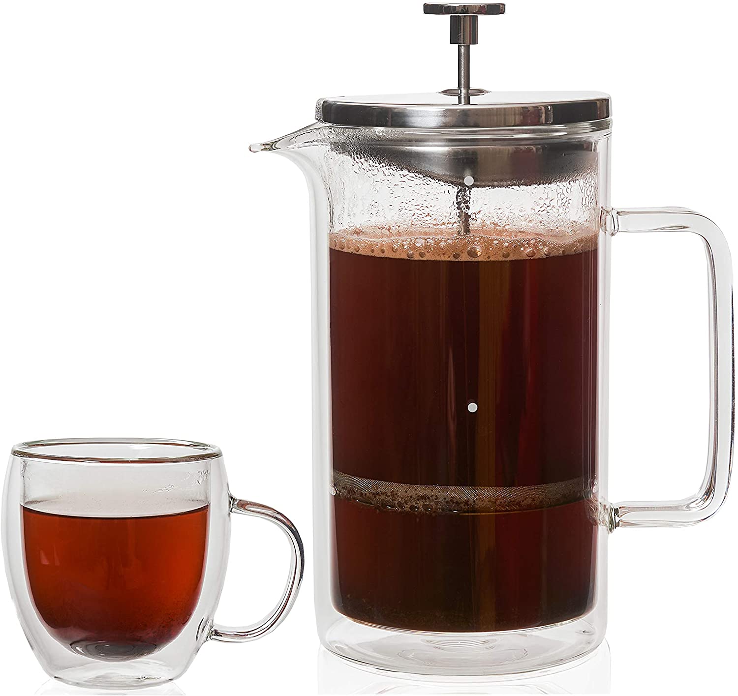 SVETO French Press Coffee Maker 1 Litre (1000 ml) – Thermal Coffee Press Double-Walled Insulated – Includes Double-Walled Glass Coffee Cup