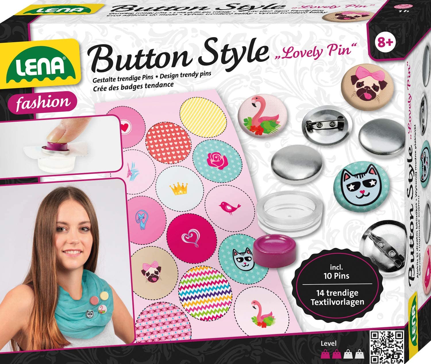 Lena 42564 Craft Set Style Lovely Pin Complete Set For Cool Buttons With 10