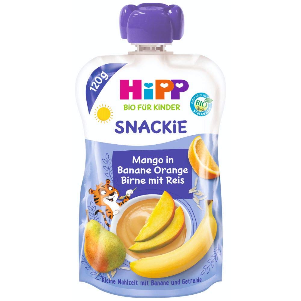 HiPP Sportsfreund Quetschbeutel (Mango in Banane-Orange-Birne mit Reis, 100% Bio-Früchte ohne Zuckerzusatz) 6 x 120 g Beutel