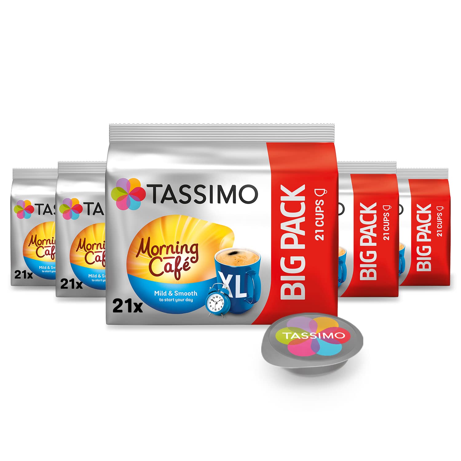 Tassimo Morning Café XL Mild & Smooth Capsules, 105 Coffee Capsules, Pack of 5, 5 x 21 Drinks