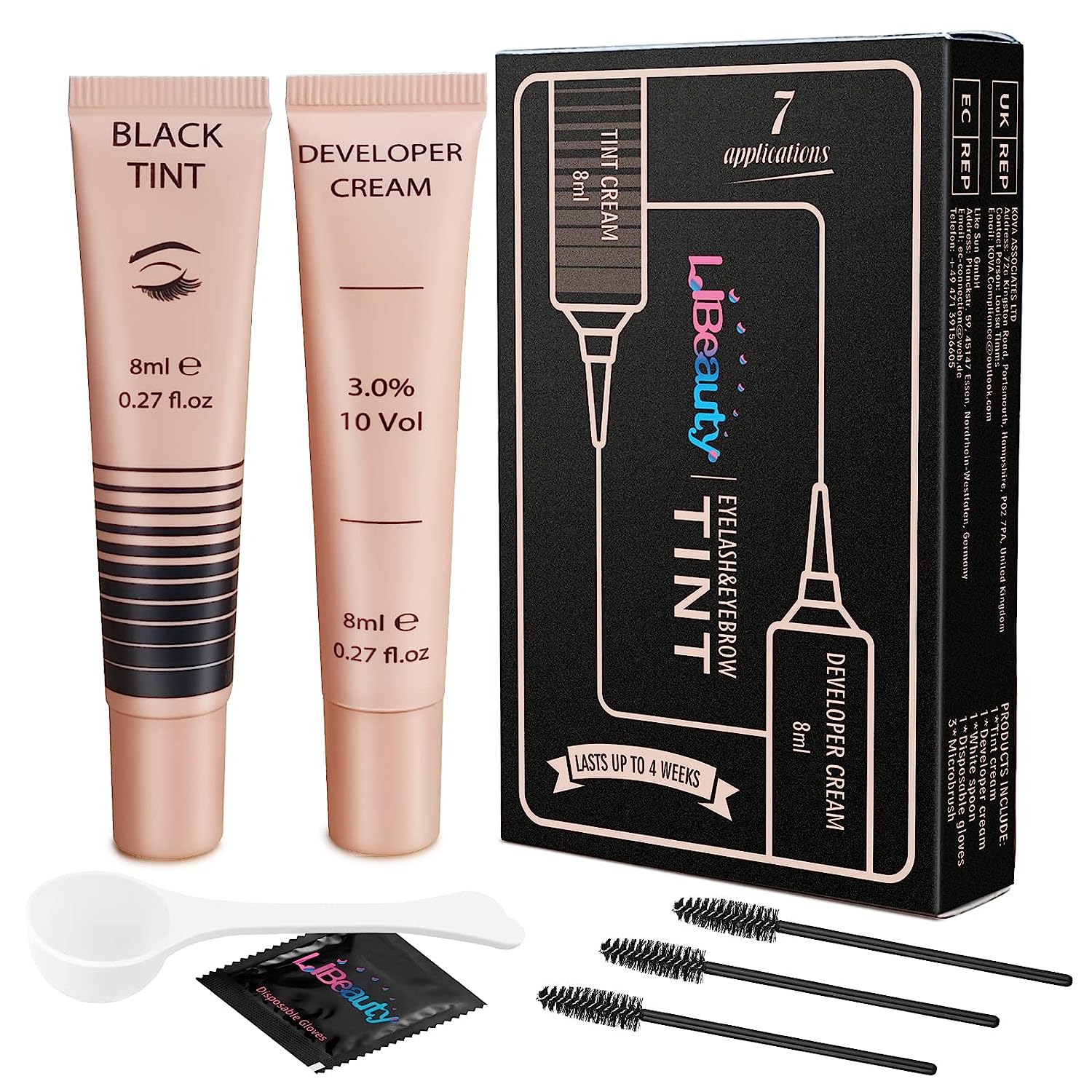 Libeauty lash tint Black Kit-Black Eyelash Tint 2-in-1 Eyelashes and Eyebrow Dye Set, Lasts up to 6 Weeks, Quick and Easy to use, semi-permanent Black Color With Developer