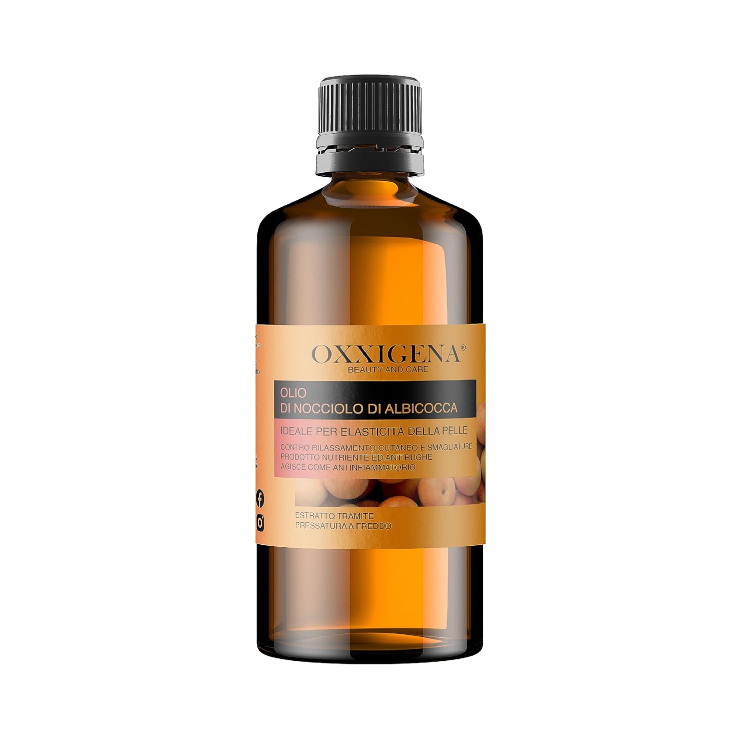 Oxxigena - 100% Pure Apricot Kernel Oil, 500ml Pack, Firming and Regenerating, Brightening and Revitalising Effect. Ideal for Treating Dull and Tired Skin