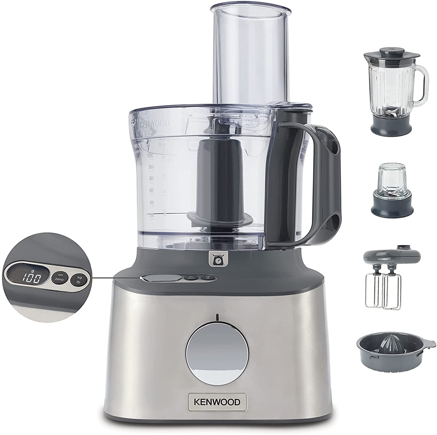 Kenwood FDM301SS Multipro Compact Food Processor, Powerful Kitchen Gadget with 2.1L Container, Acrylic Mixer, Double Whisk, Metal Housing