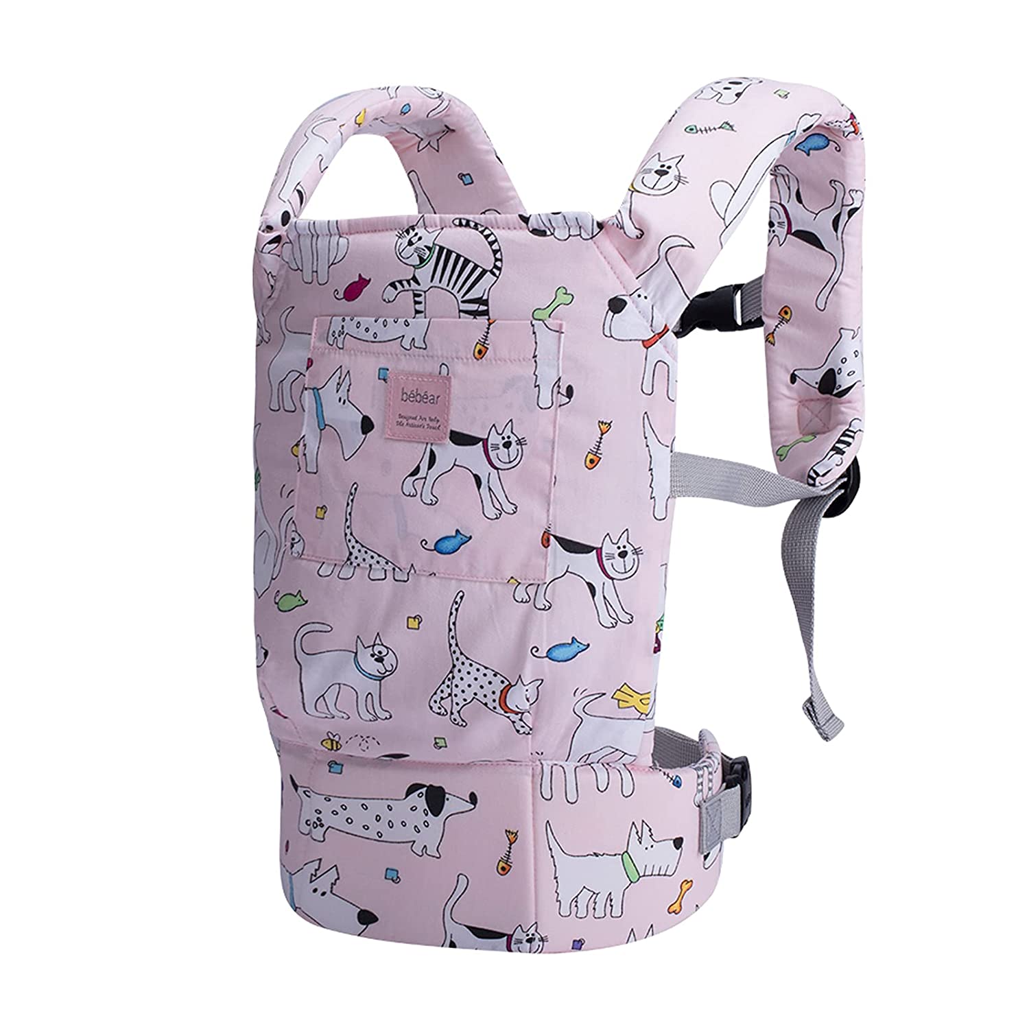 Bébéar Bebamour Baby Doll Carrier for Girls, 3-in-1 Soft Baby Sling for Children, 100% Cotton, Doll Accessory (Pink Dog)