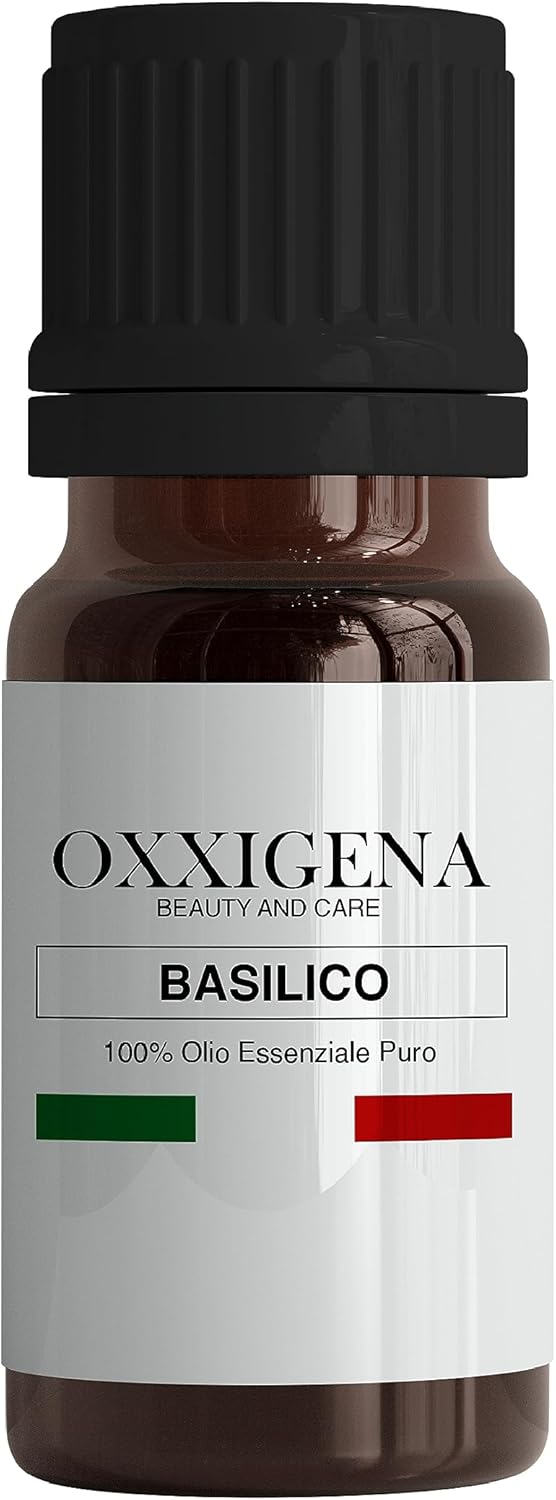 Oxxigena - Basil Essential Oil - 30ml - Made in Italy - 100% Pure, Natural, Vegan, GMO Free - Ideal for Aromatherapy, Massage Mixes
