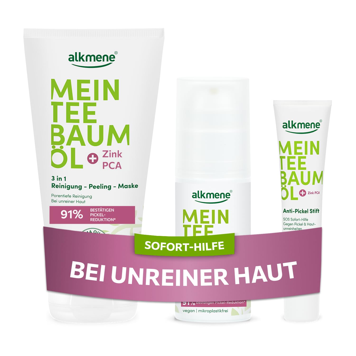 alkmene immediate help set against pimples and impurities - impure skin set with 3-in-1 cleansing peeling mask, face cream, anti-pimple pen - care against pimples, anti-pimple set, skin care pimples