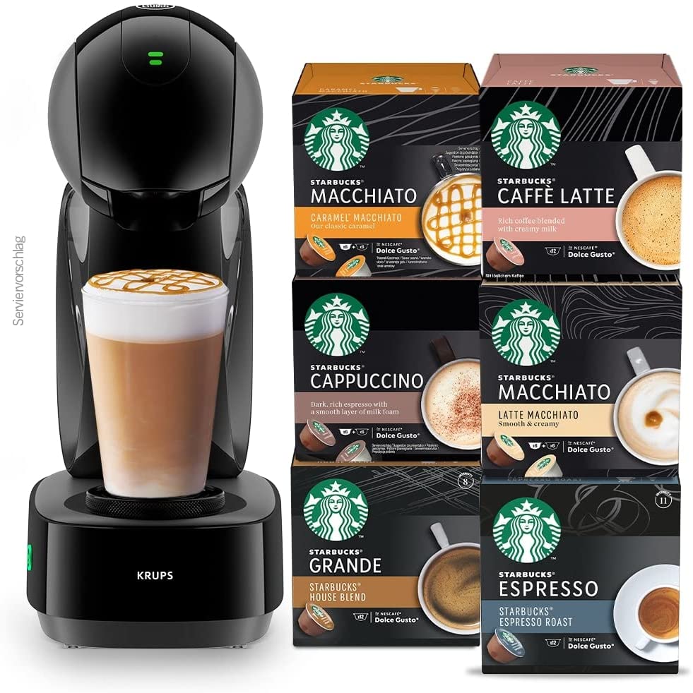 Krups NESCAFÉ Dolce Gusto Infinissima Touch KP2708 | Coffee Capsule Machine with Touch Display | Black + STARBUCKS Trial Pack by Nescafe Dolce Gusto Coffee Capsules Various Varieties | (72 Capsules) 66 g