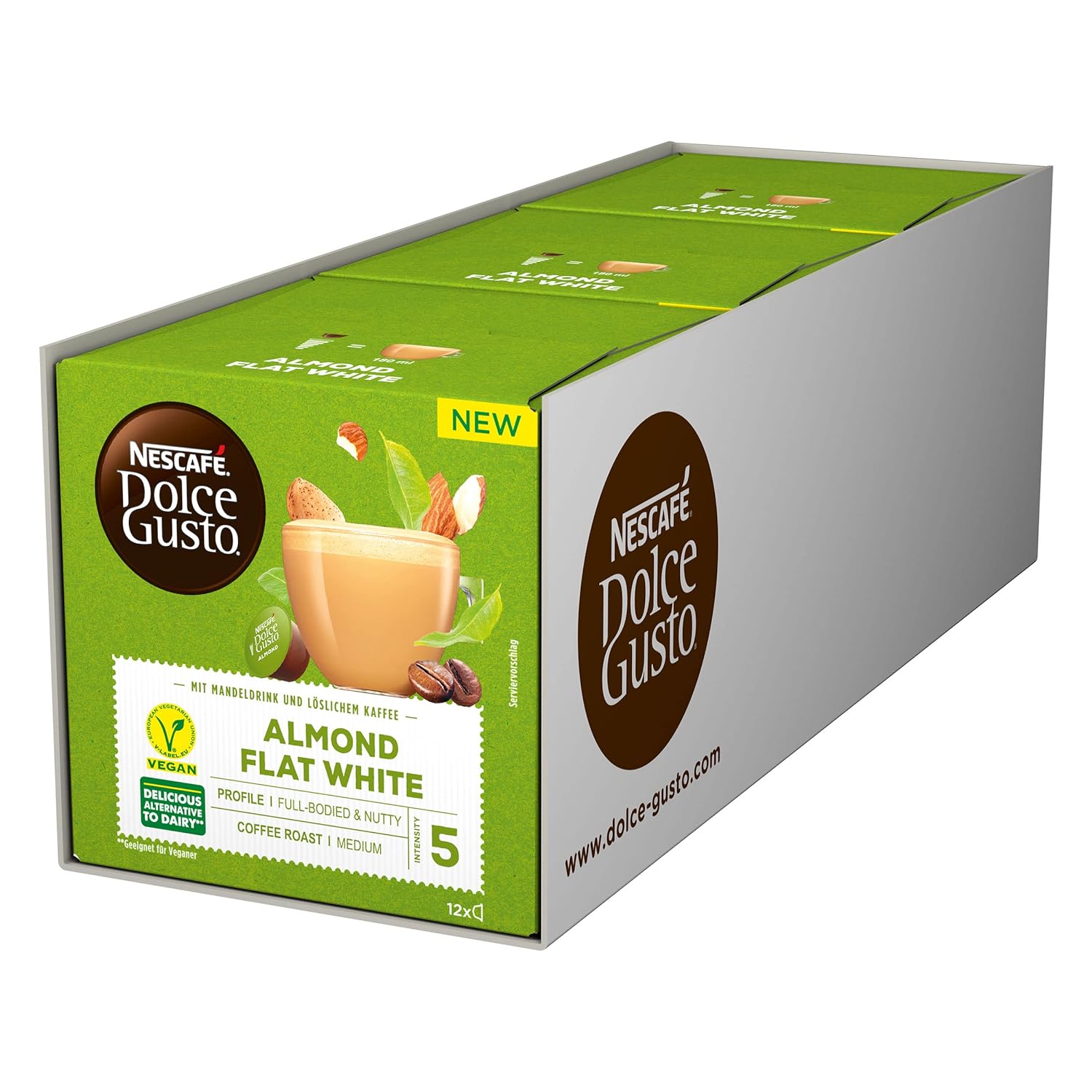 NESCAFÉ Dolce Gusto Almond Flat White, 36 Coffee Capsules (Vegan, with Almond Drink), Pack of 3 (3 x 12 Capsules)