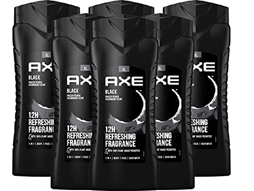 AXE 3-in-1 Shower Gel and Shampoo Black XL for Long-Lasting Freshness and Fragrance in Pack of 6, Men\'s Shower Gel for Body Face Hair Wash, Shower Gel Dermatologically Tested (6 x 400 ml)