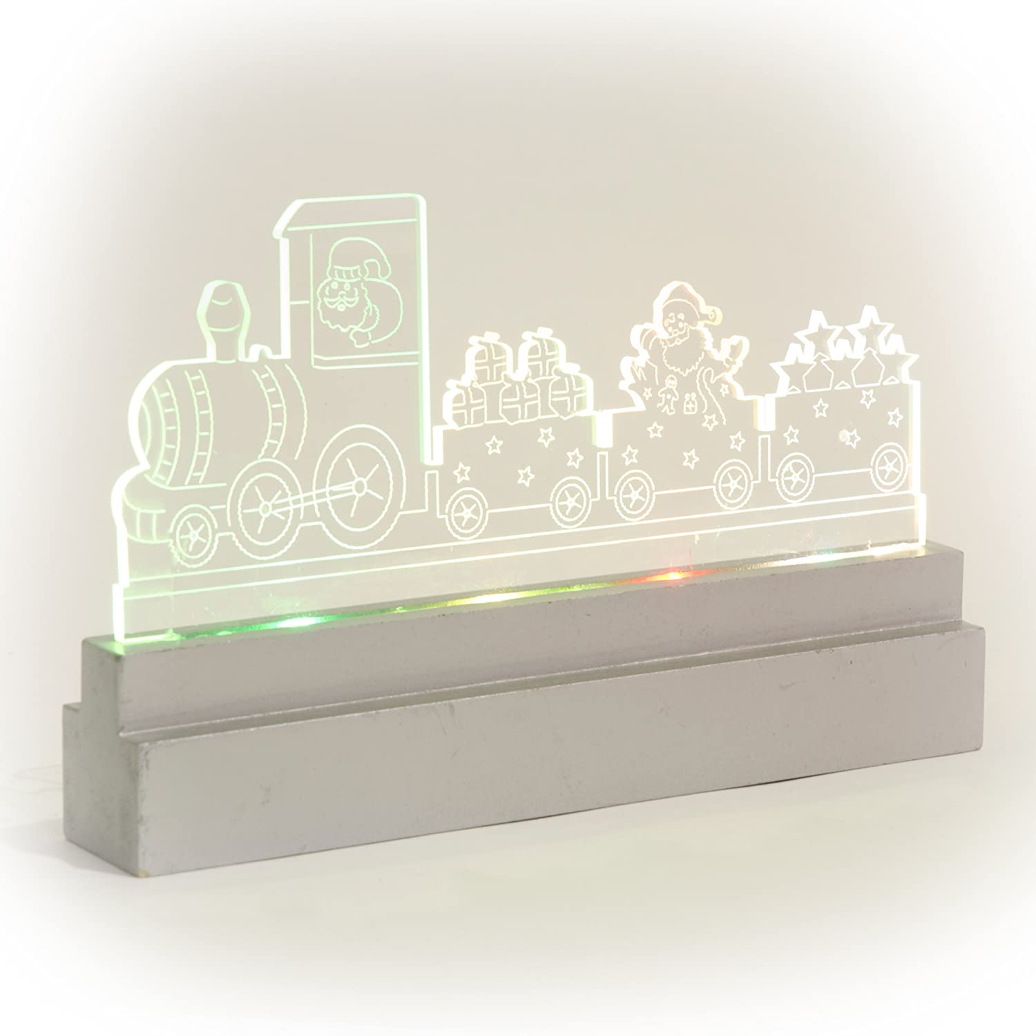 WeRChristmas 23 cm Pre-Lit Santa Train Acrylic Table and Window Christmas Decoration with Colour Changing LED Lights