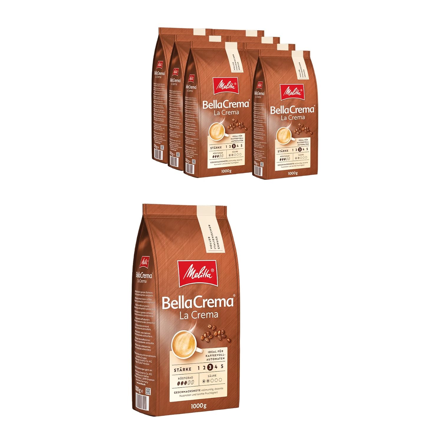 Melitta Bella Crema Lacrema Whole Beans Coffee, Coffee Beans, Medium - 8 Packs 1000g