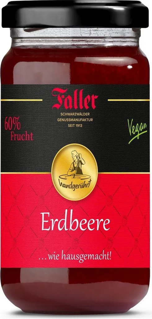Faller Erdbeer-Konfitüre extra: Hausgemachter Genuss, 60% Frucht, 330g