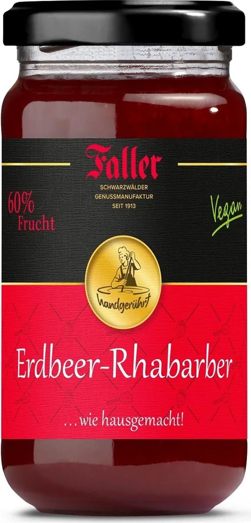 Faller Erdbeer-Rhabarber Konfitüre: Hausgemachter Genuss, 60% Frucht, 330g