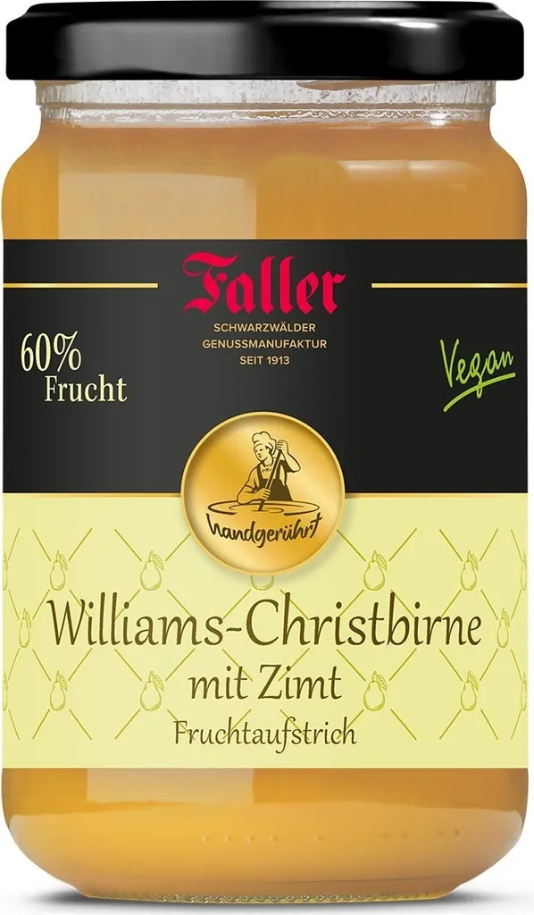Faller Williams-Christbirne mit Zimt: Schwarzwälder Fruchtaufstrich, 60% Frucht, 330g