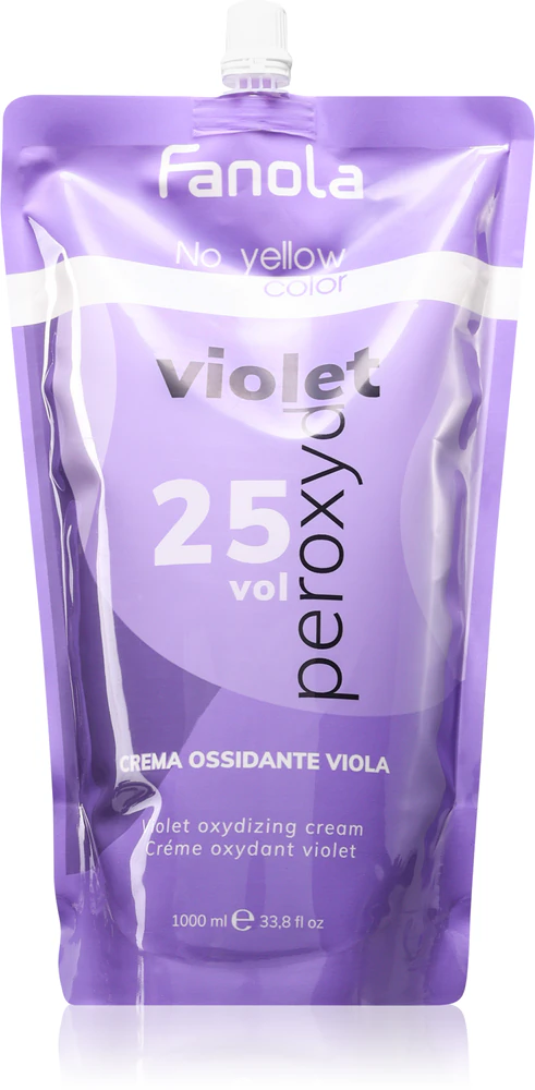 Fanola No Yellow developer lotion neutralizes yellow discolorations