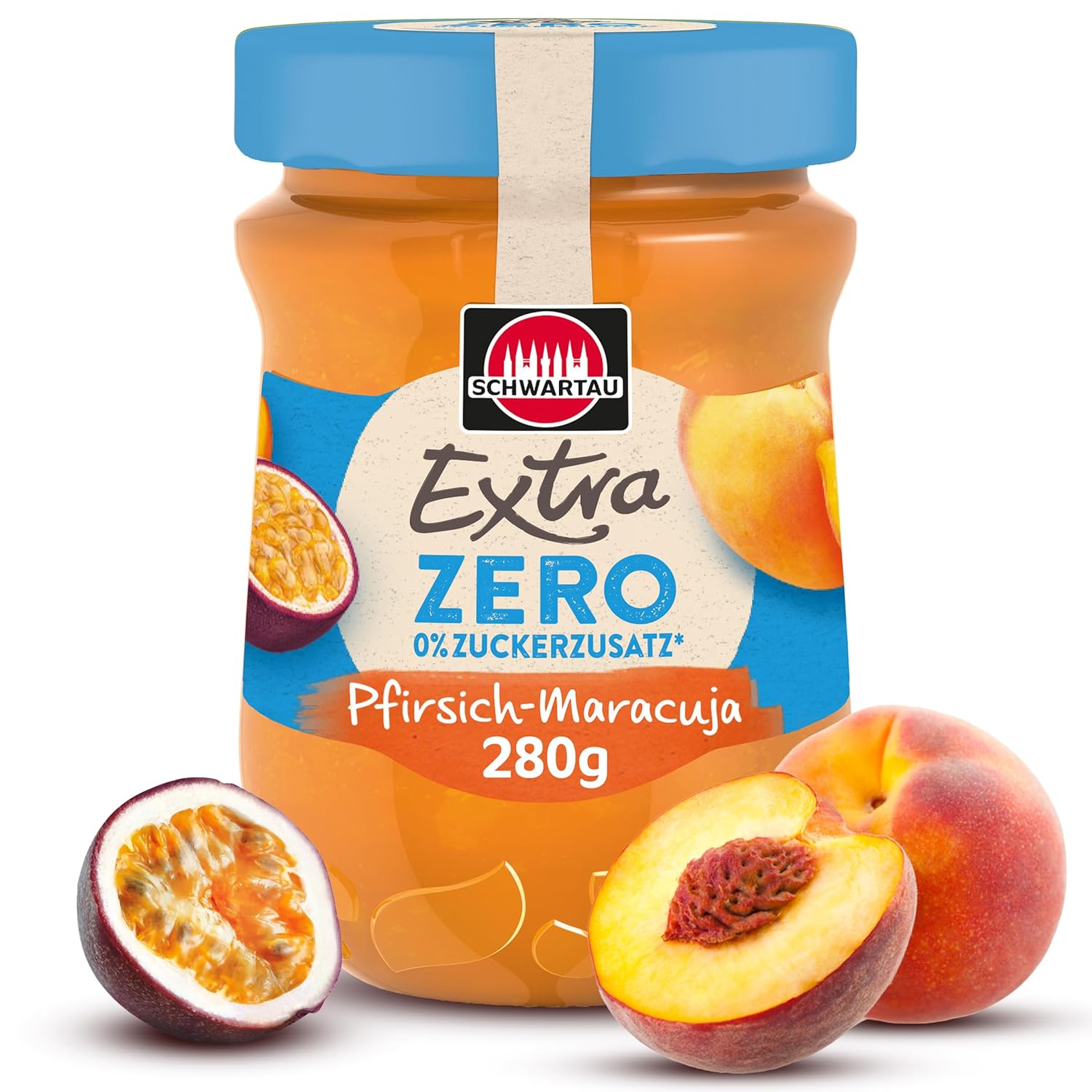 Schwartau Extra Zero Peach Passion Fruit, 280 g Jar