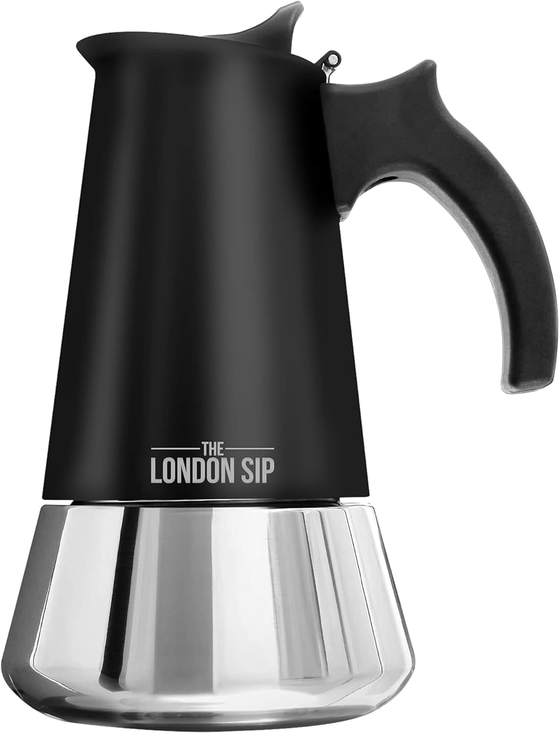 The London Sip Espresso Maker Suitable for Induction Cookers, Mocha Pot Made of Stainless Steel, Espresso Jug 10 Cups (500 ml), Mocha Pot Suitible for All Hob Types, Black