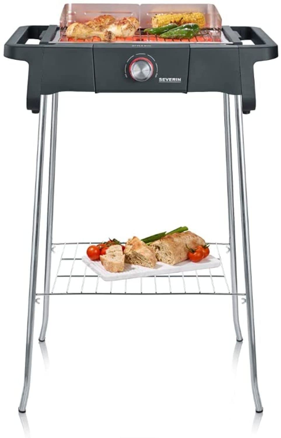 SEVERIN Style Evo PG 8124 Electric Grill with Stand Frame and Storage Grill with Quick Grill Start up to 350 °C, Balcony Grill with Optimal Heat Distribution Black