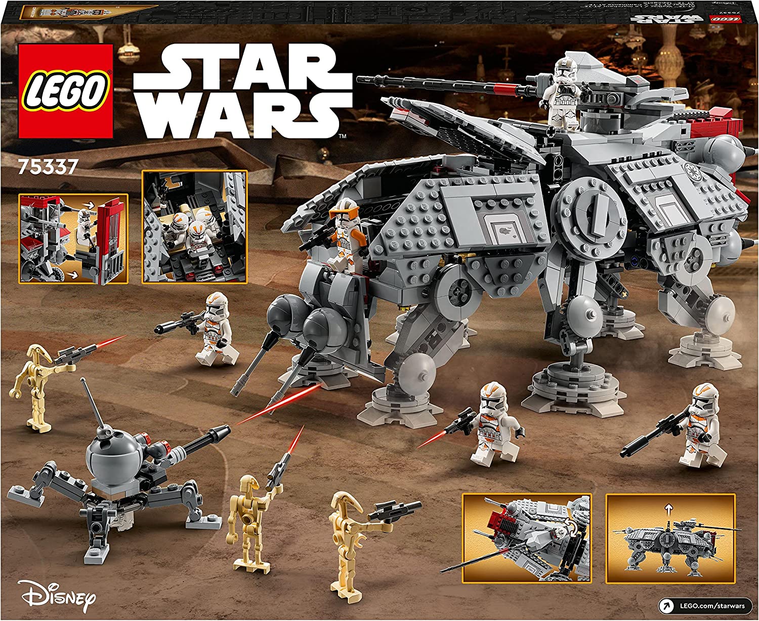 LEGO 75337 Star Wars AT-TE Walker Moving Toy Model Set with Mini Figures Including 3 Clone Soldiers, Battle Droid and Dwarf Spinning Droid