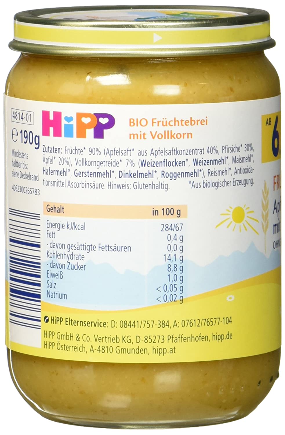 Hipp Apfel-Pfirsich mit 7-Korn, 190 g - Bio